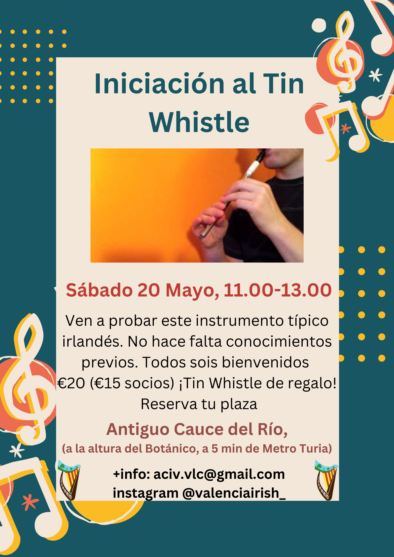 poster for event with a photo of a person playing an irish whistle
